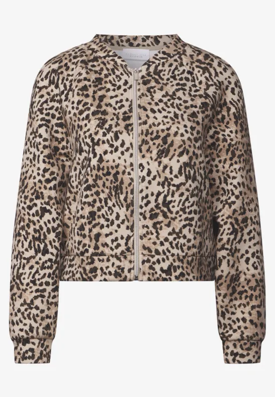 Street One Damen Leichte Jacke Mit Leo-Muster – Lässige Sweatjacke Mit Knopfleiste & Seitentaschen