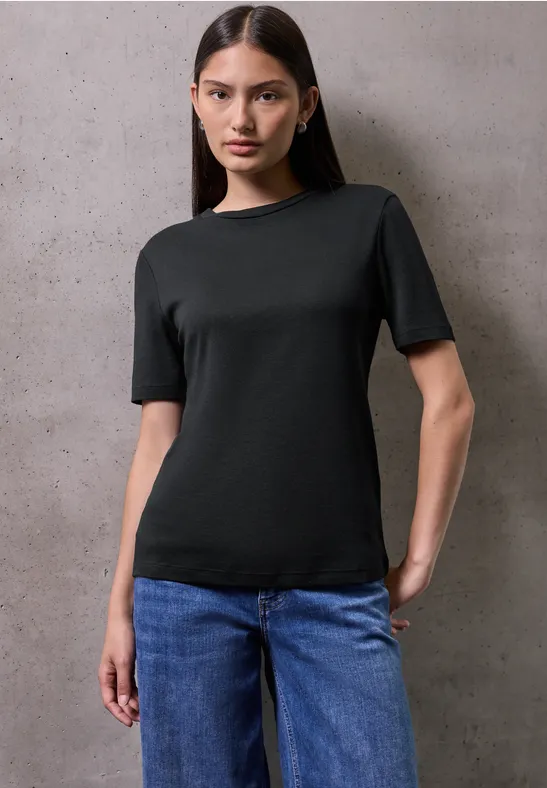 Street One Damen Basic T-Shirt Kurzarm – Baumwolle Mit Stretch, Rundhals, Vielseitig