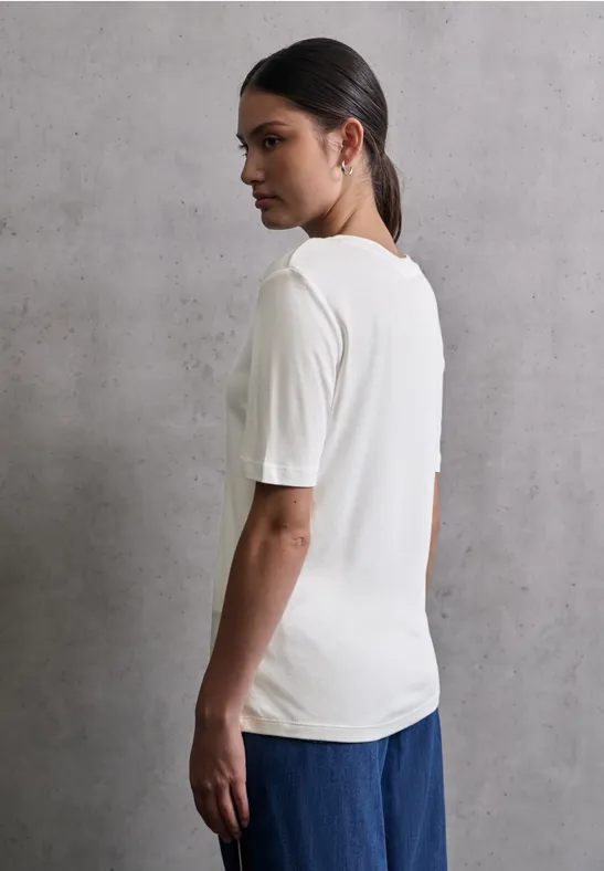 Street ONE Damen Kurzarmshirt Mit Rundhalsausschnitt, Lässiges Basic-Top Aus Weichem Viskosemix