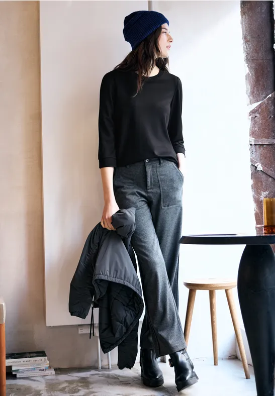 Street One Pull-over En Fil Mouliné Pour Femmes En Bleu | STREET-ONE