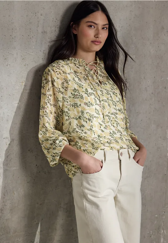 Street One Studio Damen Tunika Aus Chiffon Mit Animal Print & Rüschen – Leo Print Langarmbluse