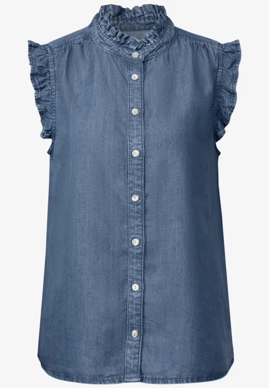 V-Neck Bluse Mit Rüschen Für Damen In Beige