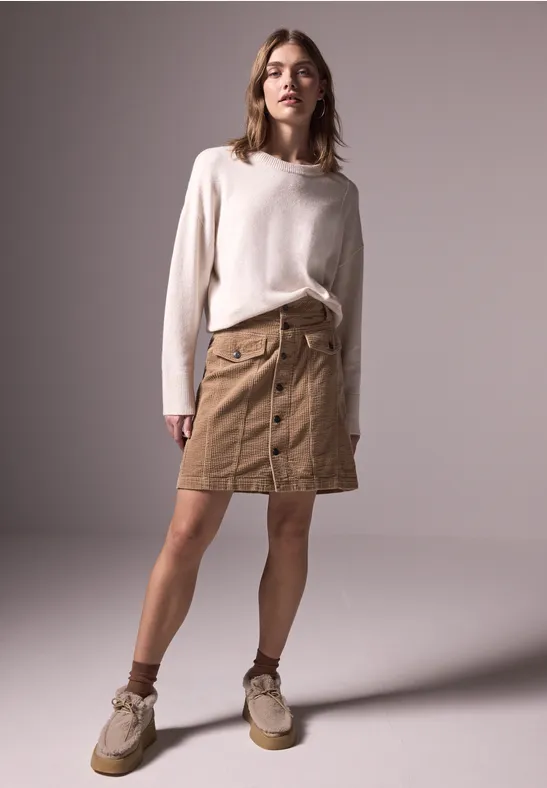 STREET-ONE Jupe en velours côtelé avec boutonnière pour femmes en