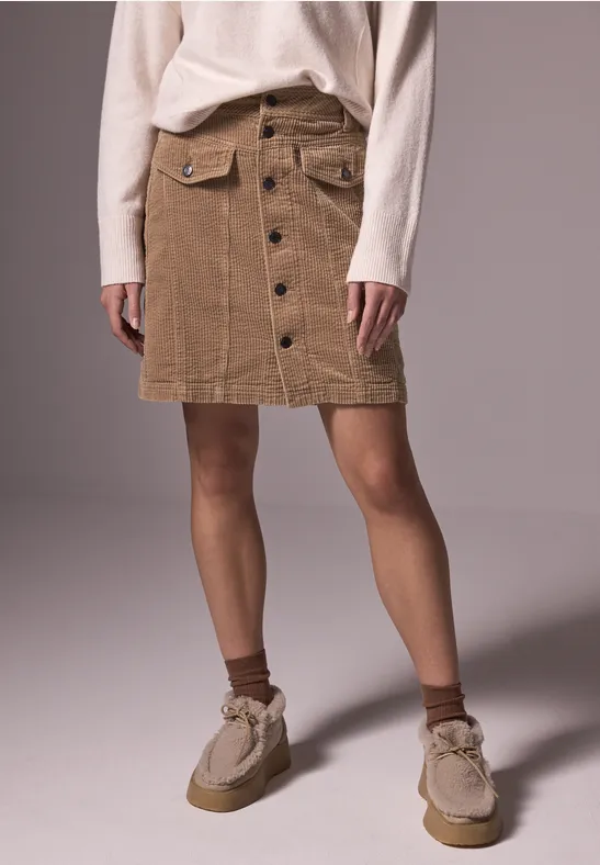 Jupe Courte Femme Street One En Velours Côtelé - Coupe Moderne, Poches Plaquées, Passants Bouton