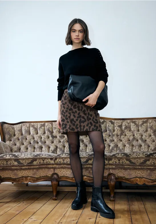 Wol-look rok voor dames in Zwart - MAJA Wol-look rok voor dames in Zwart - MAJA