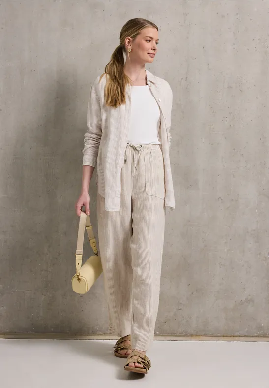 Loose fit linnen broek voor dames in Beige - BONNY