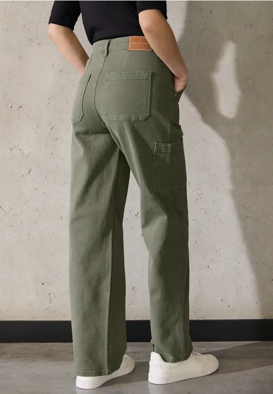 STREET-ONE Cargo broek met rechte pijpen voor dames in Groen