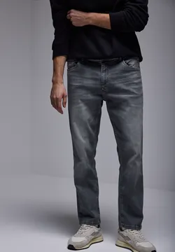 Pantalon Homme Coupe Droite En Tissu Stretch - Style Jean/chino - Taille Haute - Confortable Pour Le Travail, Le Quotidien - Couleur Unie - Automne/hiver