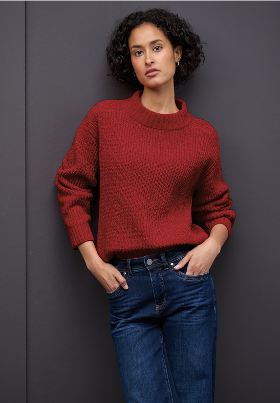 Street One Chenille sweater halfcardigan racing red