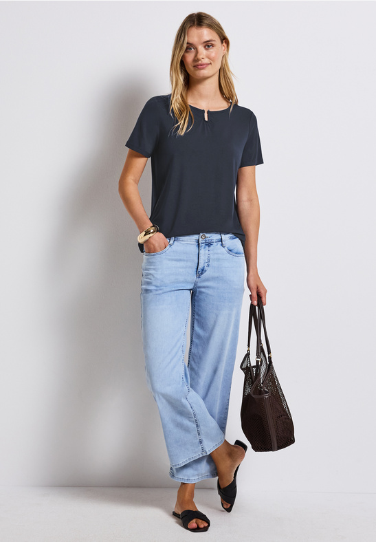 Street One Jersey shirt w.deco detail deepwater blue