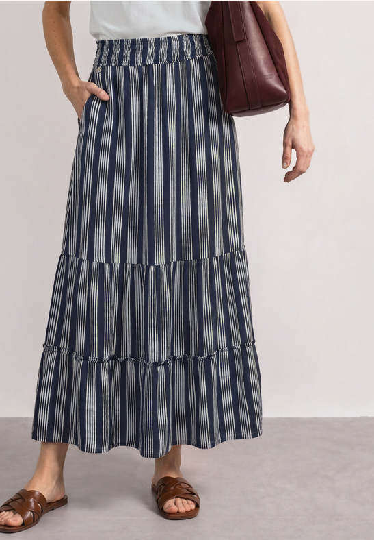 Street One Maxi Volant skirt stripe AOP darkest blue