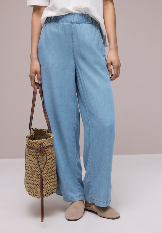 Street One Washed Wide Leg HW Flap DetailLight Blue soft wash